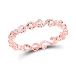 Diamond Stackable Band | 10kt Rose Gold Womens Round Diamond S-Shape Stackable Band Ring 1/8 Cttw | Splendid Jewellery GND
