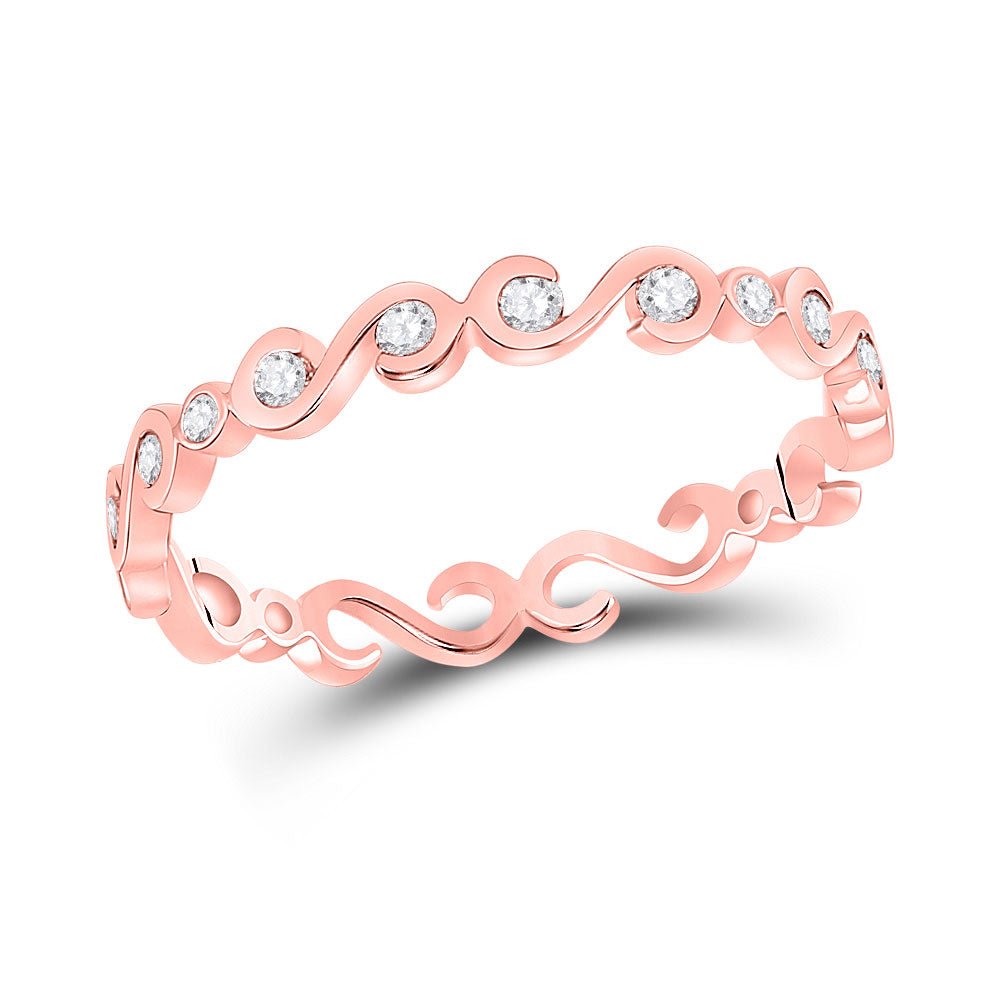 Diamond Stackable Band | 10kt Rose Gold Womens Round Diamond S-Shape Stackable Band Ring 1/8 Cttw | Splendid Jewellery GND