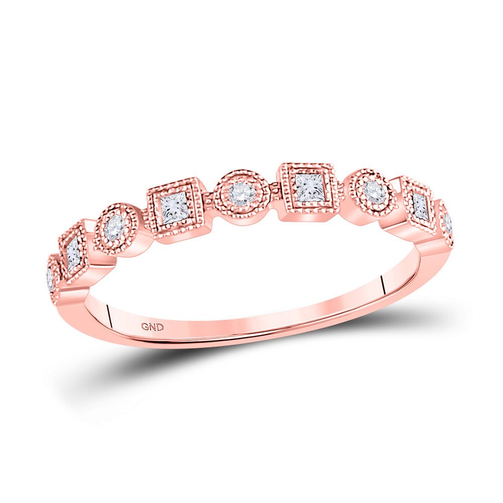 Diamond Stackable Band | 10kt Rose Gold Womens Round Diamond Square Dot Stackable Band Ring 1/8 Cttw | Splendid Jewellery GND