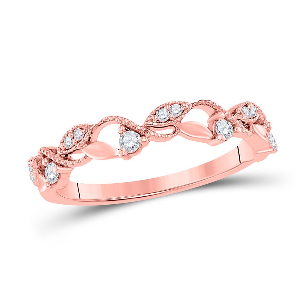 Diamond Stackable Band | 10kt Rose Gold Womens Round Diamond Vine Stackable Band Ring 1/6 Cttw | Splendid Jewellery GND
