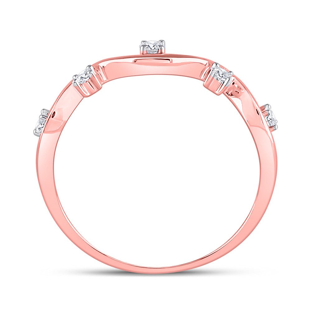 Diamond Stackable Band | 10kt Rose Gold Womens Round Diamond Wave Stackable Band Ring 1/8 Cttw | Splendid Jewellery GND