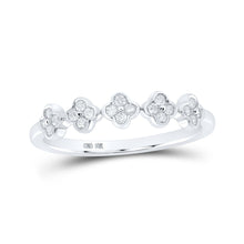 Load image into Gallery viewer, Delicate Clover Diamond Stackable Band Ring in 10kt White Gold Top view from the 10Kt White Gold Womens Round Diamond Clover Stackable Band Ring 1 6 Cttwpin218151 collection by Splendid Jewellery