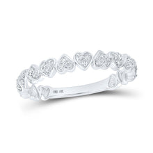 Load image into Gallery viewer, Enchanting Heart Diamond Stackable Band Ring Top view from the 10Kt White Gold Womens Round Diamond Heart Stackable Band Ring 1 8 Cttwpin210010 collection by Splendid Jewellery