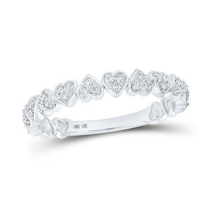 Diamond Stackable Band | 10kt White Gold Womens Round Diamond Heart Stackable Band Ring 1/8 Cttw | Splendid Jewellery GND