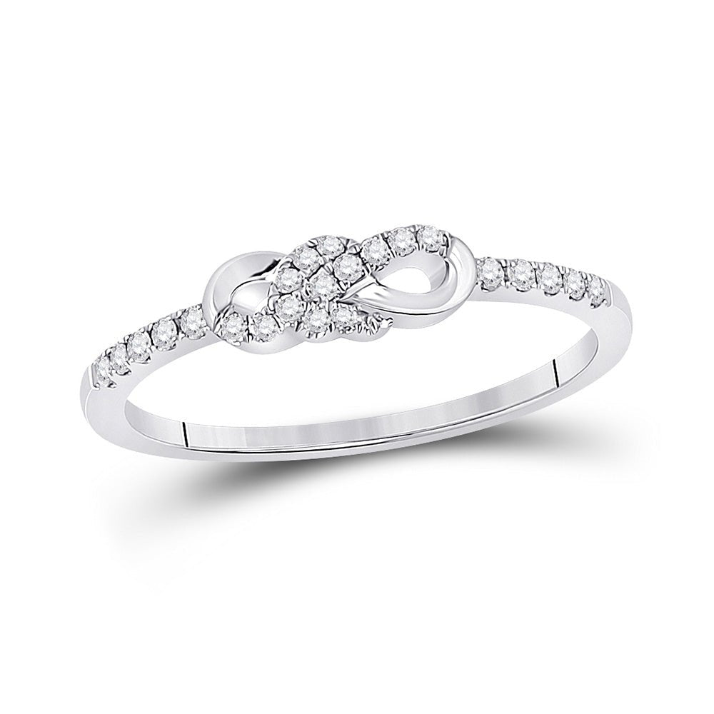 Diamond Stackable Band | 10kt White Gold Womens Round Diamond Knot Stackable Band Ring 1/6 Cttw | Splendid Jewellery GND