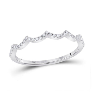 Diamond Stackable Band | 10kt White Gold Womens Round Diamond Scalloped Stackable Band Ring 1/10 Cttw | Splendid Jewellery GND