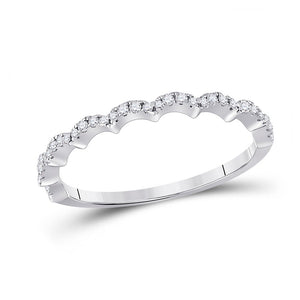 Diamond Stackable Band | 10kt White Gold Womens Round Diamond Scalloped Stackable Band Ring 1/8 Cttw | Splendid Jewellery GND