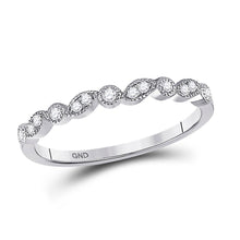 Load image into Gallery viewer, Radiant Brilliance Diamond Stackable Band Top view from the 10Kt White Gold Womens Round Diamond Stackable Band Ring 1 10 Cttwpin280936 collection by Splendid Jewellery