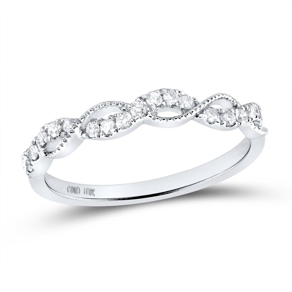 Diamond Stackable Band | 10kt White Gold Womens Round Diamond Twist Stackable Band Ring 1/5 Cttw | Splendid Jewellery GND