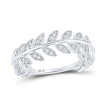 Load image into Gallery viewer, Elegant Leaf Vine Diamond Stackable Band in 10kt White Gold Top view from the 10Kt White Gold Womens Round Diamond Vine Leaf Stackable Band Ring 1 8 Cttwpin210084 collection by Splendid Jewellery