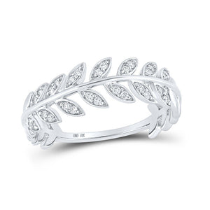 Diamond Stackable Band | 10kt White Gold Womens Round Diamond Vine Leaf Stackable Band Ring 1/8 Cttw | Splendid Jewellery GND