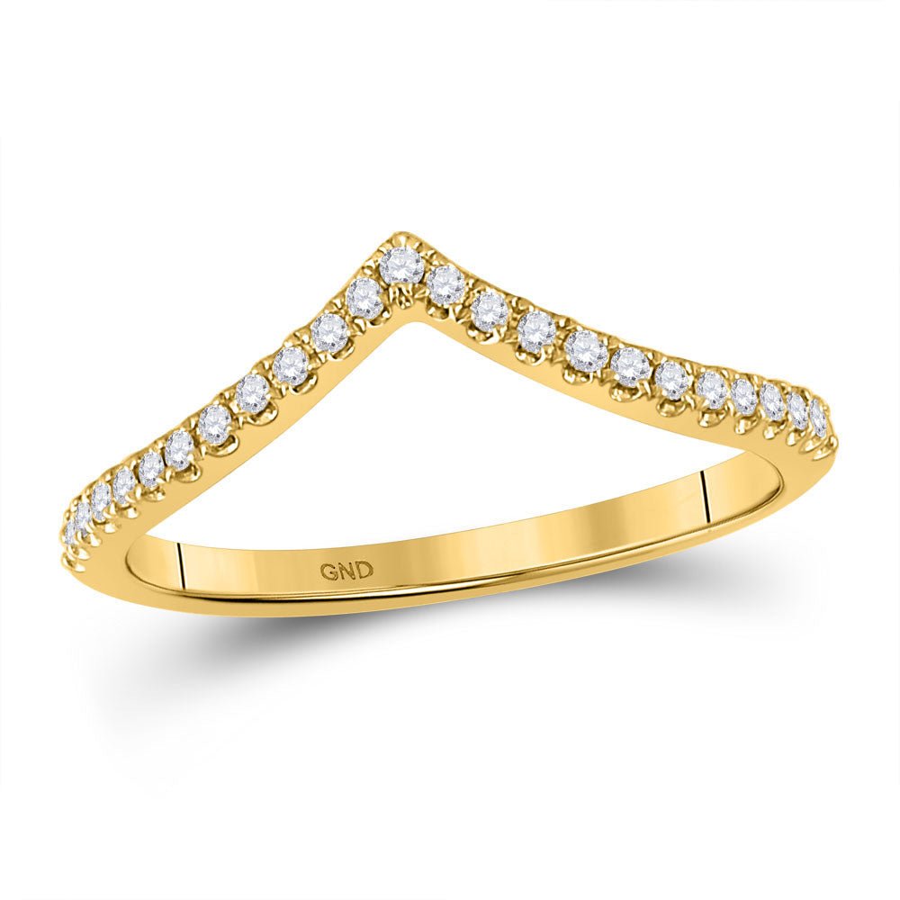 Diamond Stackable Band | 10kt Yellow Gold Womens Round Diamond Chevron Stackable Band Ring 1/5 Cttw | Splendid Jewellery GND