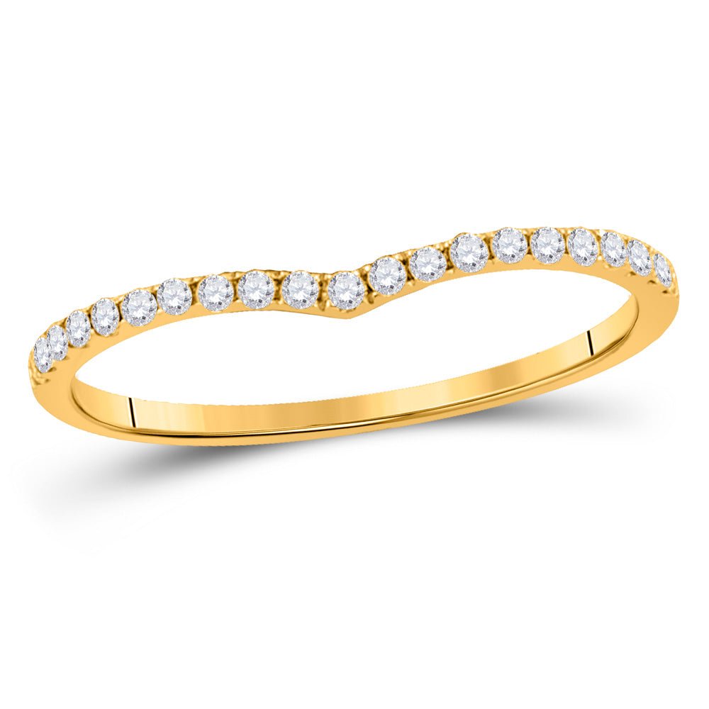 Diamond Stackable Band | 10kt Yellow Gold Womens Round Diamond Chevron Stackable Band Ring 1/6 Cttw | Splendid Jewellery GND