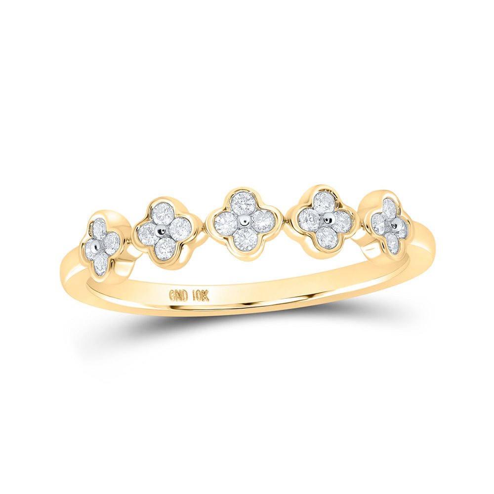 Diamond Stackable Band | 10kt Yellow Gold Womens Round Diamond Clover Stackable Band Ring 1/6 Cttw | Splendid Jewellery GND