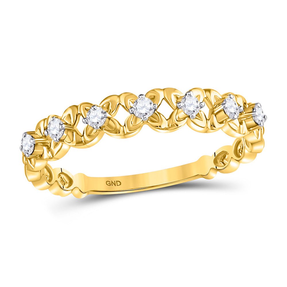 Diamond Stackable Band | 10kt Yellow Gold Womens Round Diamond Flower Petal Stackable Band Ring 1/6 Cttw | Splendid Jewellery GND