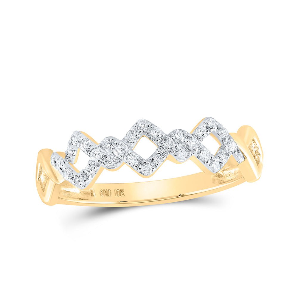 Diamond Stackable Band | 10kt Yellow Gold Womens Round Diamond Offset Square Stackable Band Ring 1/6 Cttw | Splendid Jewellery GND