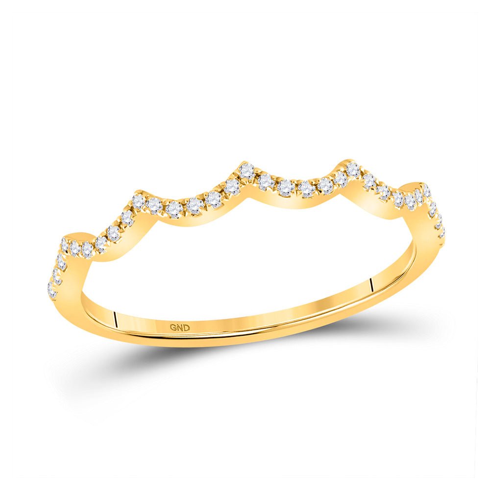 Diamond Stackable Band | 10kt Yellow Gold Womens Round Diamond Scalloped Stackable Band Ring 1/10 Cttw | Splendid Jewellery GND