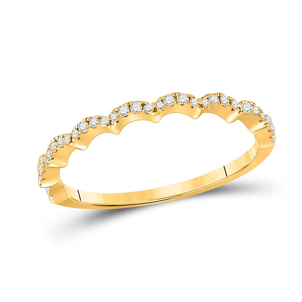 Diamond Stackable Band | 10kt Yellow Gold Womens Round Diamond Scalloped Stackable Band Ring 1/8 Cttw | Splendid Jewellery GND