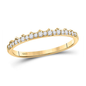 Diamond Stackable Band | 10kt Yellow Gold Womens Round Diamond Slender Scalloped Stackable Band Ring 1/6 Cttw | Splendid Jewellery GND