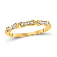 Load image into Gallery viewer, Dazzling Harmony: 10kt Yellow Gold Womens Round Diamond Stackable Band Ring 1/10 Cttw - Top View