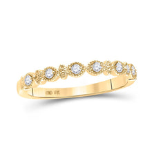 Load image into Gallery viewer, Radiant Sparkle: 10kt Yellow Gold Diamond Stackable Band Ring 1/10 Cttw - Top View
