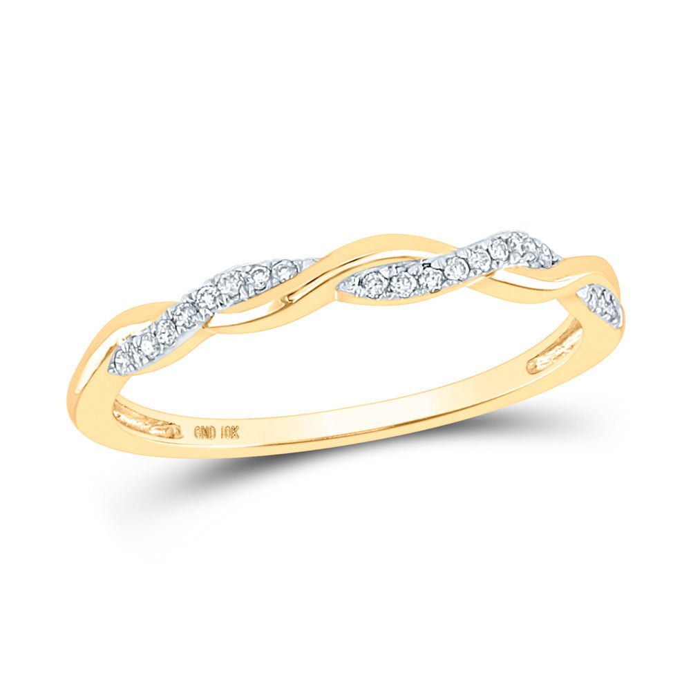 Diamond Stackable Band | 10kt Yellow Gold Womens Round Diamond Twist Stackable Band Ring 1/12 Cttw | Splendid Jewellery GND