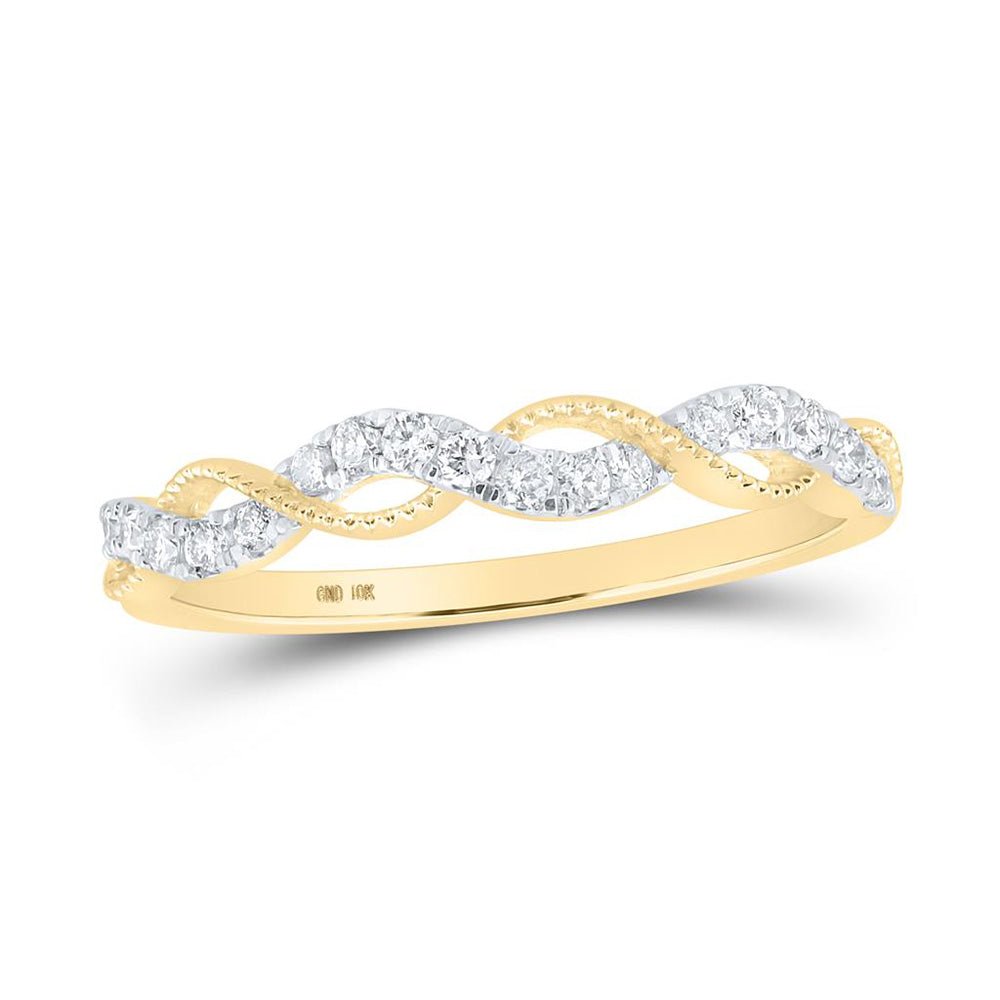 Diamond Stackable Band | 10kt Yellow Gold Womens Round Diamond Twist Stackable Band Ring 1/5 Cttw | Splendid Jewellery GND