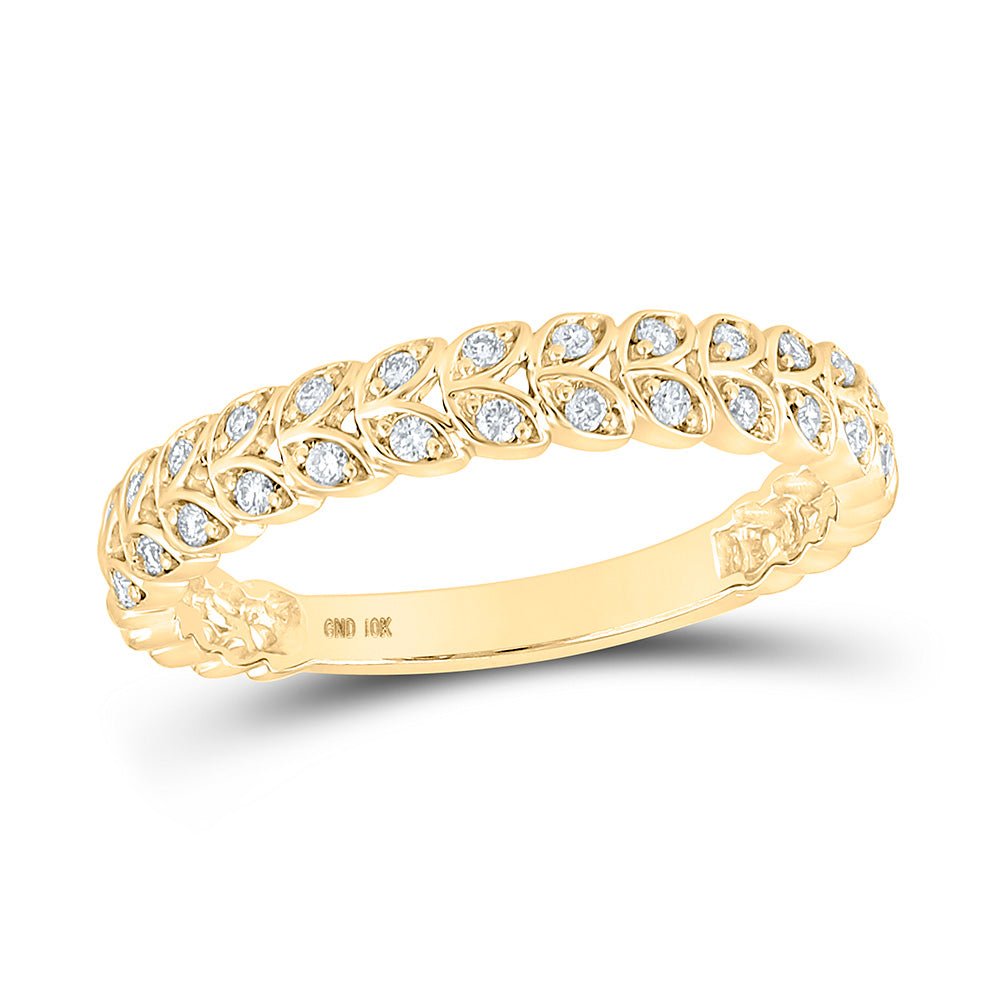 Diamond Stackable Band | 10kt Yellow Gold Womens Round Diamond Vine Leaf Stackable Band Ring 1/6 Cttw | Splendid Jewellery GND