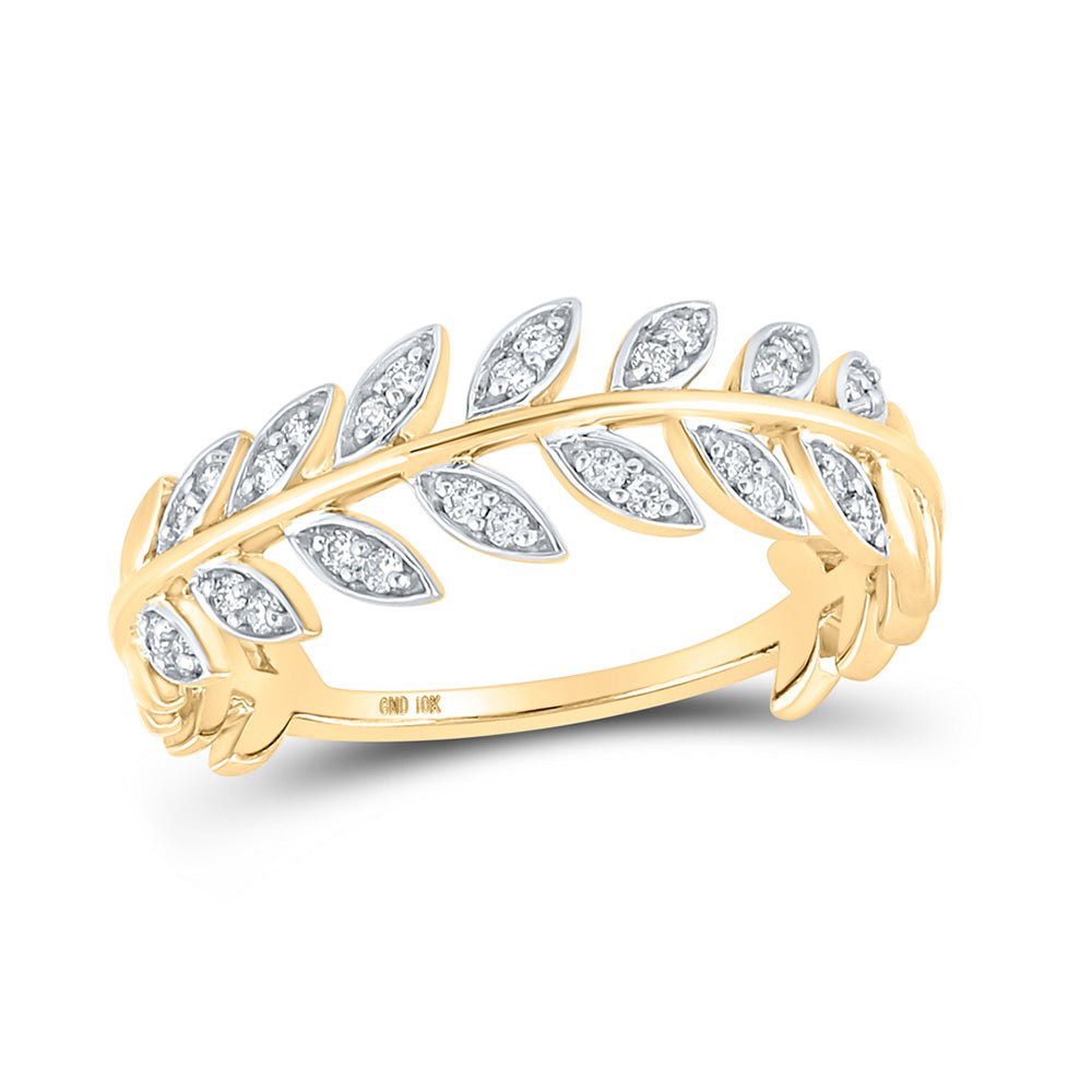 Diamond Stackable Band | 10kt Yellow Gold Womens Round Diamond Vine Leaf Stackable Band Ring 1/8 Cttw | Splendid Jewellery GND