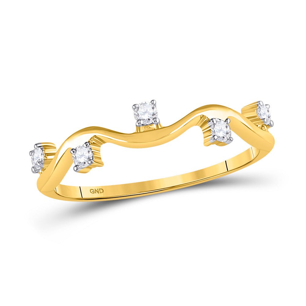 Diamond Stackable Band | 10kt Yellow Gold Womens Round Diamond Wave Stackable Band Ring 1/8 Cttw | Splendid Jewellery GND