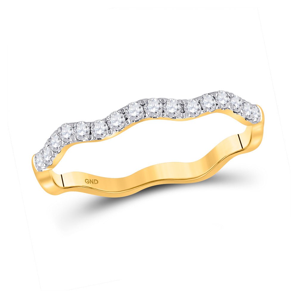 Diamond Stackable Band | 10kt Yellow Gold Womens Round Diamond Wavy Stackable Band Ring 1/4 Cttw | Splendid Jewellery GND