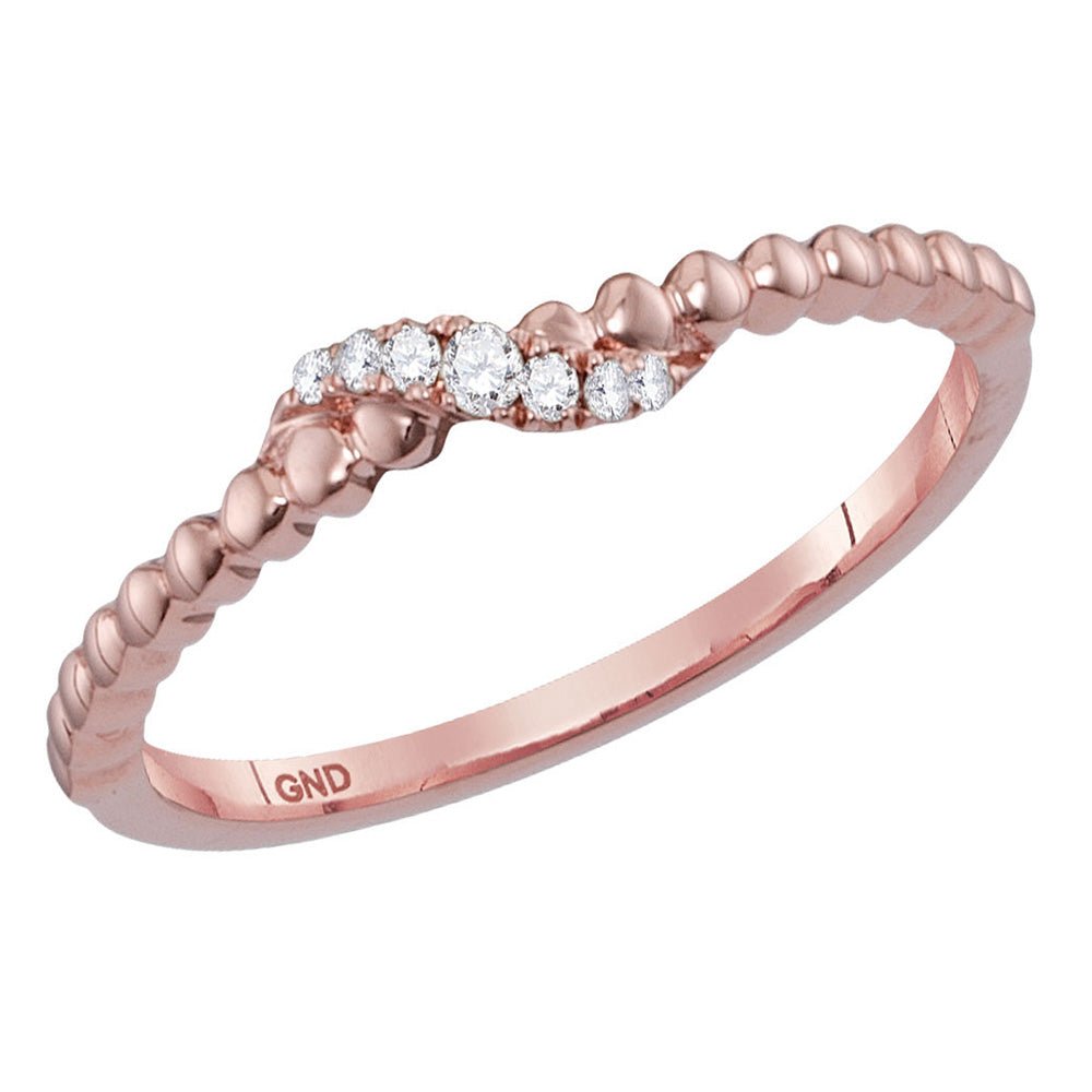 Diamond Stackable Band | 14kt Rose Gold Womens Round Diamond Crossover Stackable Band Ring 1/20 Cttw | Splendid Jewellery GND