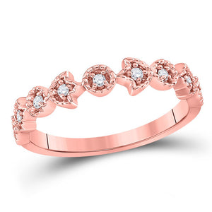 Diamond Stackable Band | 14kt Rose Gold Womens Round Diamond Floral Stackable Band Ring 1/10 Cttw | Splendid Jewellery GND