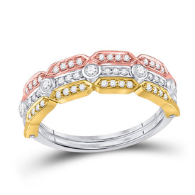 14kt Tri-Tone Gold Diamond Convertible Stackable Band Ring - A Versatile Sparkling Beauty - Top View