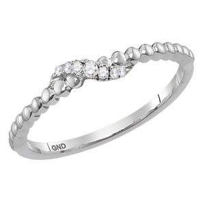 Diamond Stackable Band | 14kt White Gold Womens Round Diamond Crossover Stackable Band Ring 1/20 Cttw | Splendid Jewellery GND
