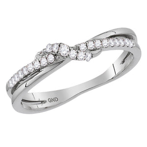 Diamond Stackable Band | 14kt White Gold Womens Round Diamond Crossover Stackable Band Ring 1/6 Cttw | Splendid Jewellery GND