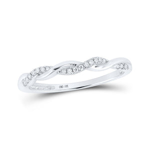 Diamond Stackable Band | 14kt White Gold Womens Round Diamond Twist Stackable Band Ring 1/12 Cttw | Splendid Jewellery GND