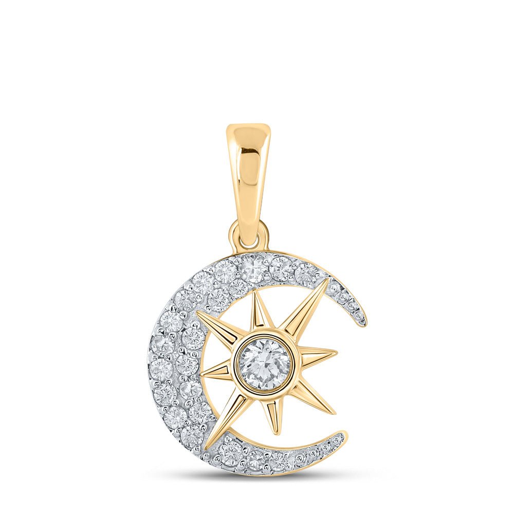 Diamond Star Pendant | 10kt Yellow Gold Womens Round Diamond Crescent Moon Star Pendant 1/4 Cttw | Splendid Jewellery GND