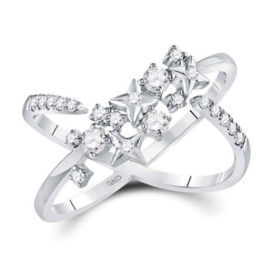 Diamond Star Ring | 14kt White Gold Womens Round Diamond Fashion Starburst Band Ring 3/8 Cttw | Splendid Jewellery GND