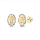 Divine Radiance: 10kt Yellow Gold Womens Round Diamond Gudalupe Mary Oval Earrings 1/5 Cttw - Splendid Jewellery