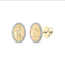 Load image into Gallery viewer, Divine Radiance: 10kt Yellow Gold Womens Round Diamond Gudalupe Mary Oval Earrings 1/5 Cttw - Splendid Jewellery
