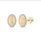 Divine Radiance: 10kt Yellow Gold Womens Round Diamond Gudalupe Mary Oval Earrings 1/5 Cttw - Splendid Jewellery