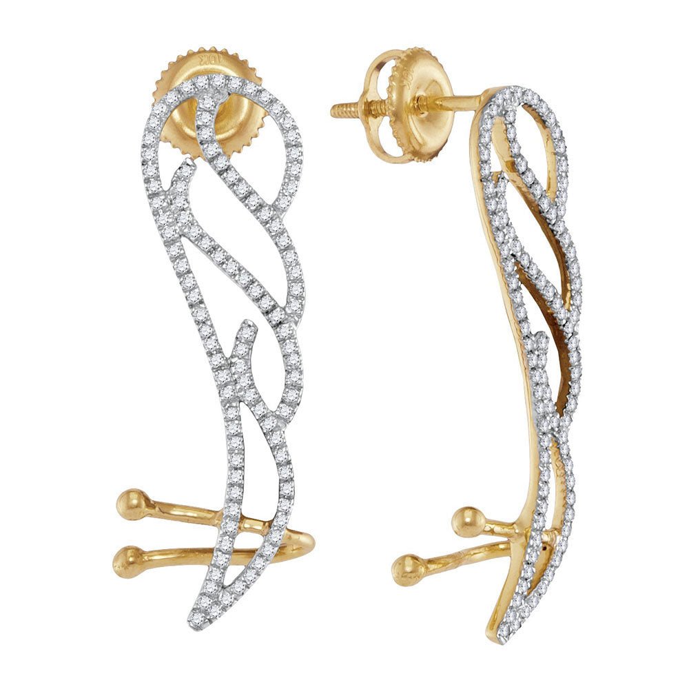 Divine Wings of Elegance: 10kt Yellow Gold Diamond Angel Wing Climber Earrings - Splendid Jewellery