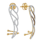 Divine Wings of Elegance: 10kt Yellow Gold Diamond Angel Wing Climber Earrings - Splendid Jewellery