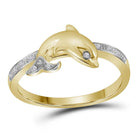 Dolphin Dreams Diamond Ring | 10kt Yellow Gold Womens Round Diamond Slender Dolphin Animal Fish Ring 1/20 Cttw | Splendid Jewellery - Splendid Jewellery