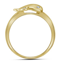 Load image into Gallery viewer, Dolphin Dreams Diamond Ring | 10kt Yellow Gold Womens Round Diamond Slender Dolphin Animal Fish Ring 1/20 Cttw | Splendid Jewellery Side View from Splendid Jewellery