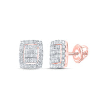 Load image into Gallery viewer, Rose Gold Baguette Diamond Cluster Earrings - 3/4 Cttw: A Mesmerizing Rectangular Sparkle - Alternate view 1 from Splendid Jewellery