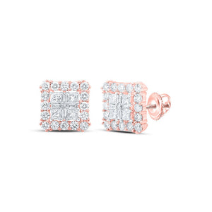 Earrings | 10kt Rose Gold Womens Princess Diamond Square Earrings 1-1/3 Cttw | Splendid Jewellery GND