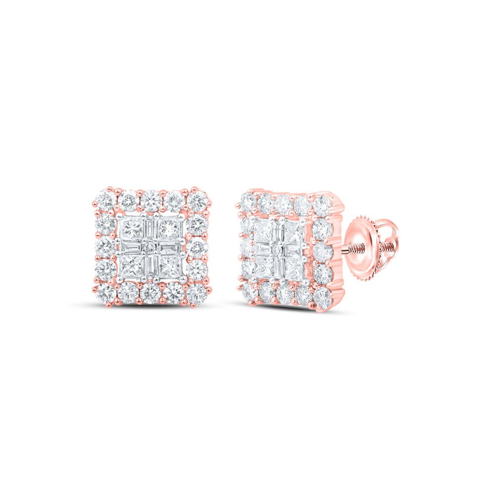 Earrings | 10kt Rose Gold Womens Princess Diamond Square Earrings 1-1/3 Cttw | Splendid Jewellery GND