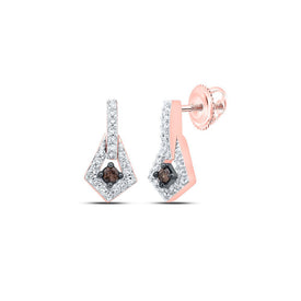 10kt Rose Gold Women's Round Brown Diamond Dangle Earrings 1/6 Cttw - Enchanting Elegance - Alternate view 1 from Splendid Jewellery